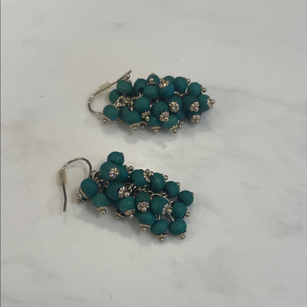 Anthropologie Teal Cluster Drop Earrings
